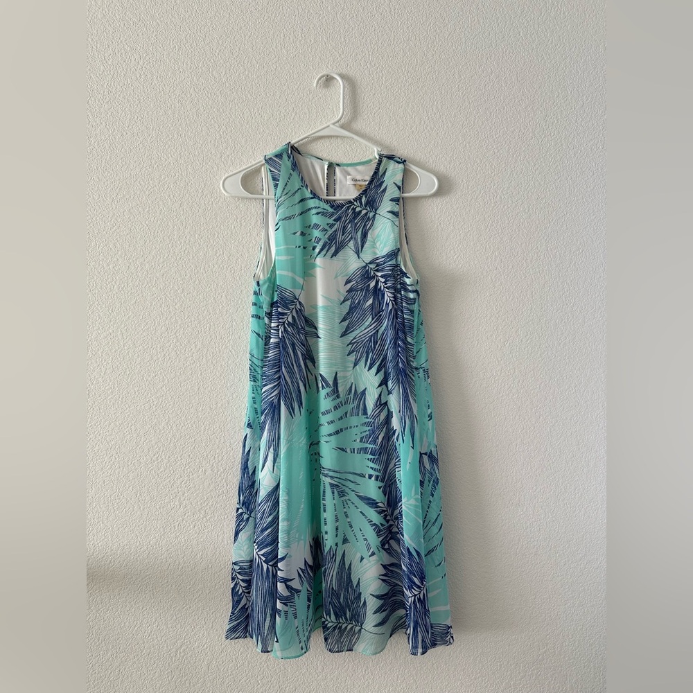 Calvin Klein Blue & Turquoise Tropical Dress